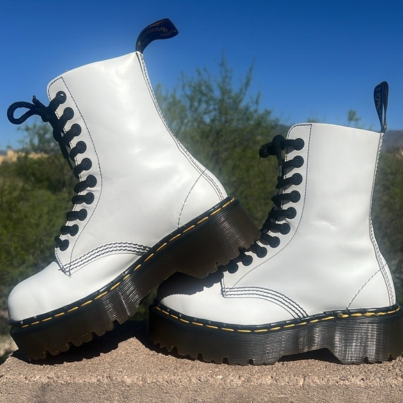 🏴󠁧󠁢󠁥󠁮󠁧󠁿 Steel Toe MIE Dr. Martens 10 Eye White 90’s Platform Boots UK 4 - Picture 4 of 17